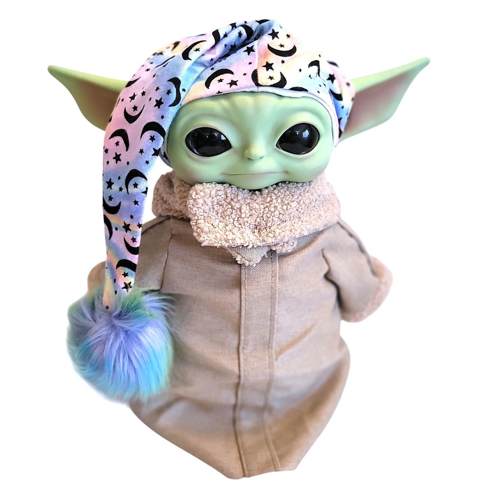 Moon Stars Sleep Hat for 11" Baby Yoda Grogu dolls Rainbow Pastel Wizard Cap pom